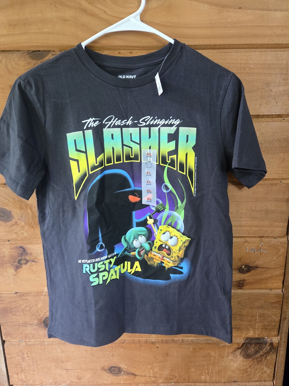 Old Navy Black SpongeBob 'Slasher' Graphic Tee with Neon Accents